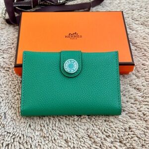 New Hermes Evercokor R.M.S. Card Holder, Vertigo/Vert color, calfskin leather